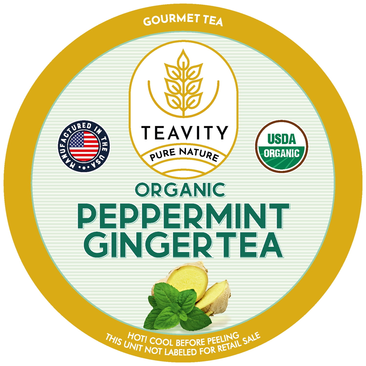 TEAVITY Organic Ginger Peppermint Tea KCups USDA Certified Single