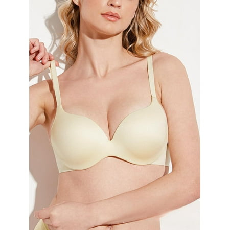 Deyllo Women s Push Up Bra Underwire Full Coverage Padded Seamless Multiway T Shirt Bra  Beige 34DD