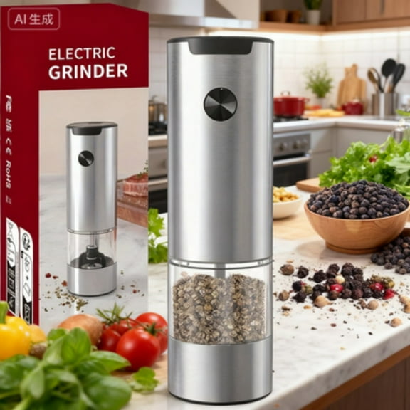 Electric Salt and Pepper Grinder, One-handed Automatic Operation, whiteDual Char LED Light, ging Base, Adjustable Coarseness, Battery Powered, Generous Capacity