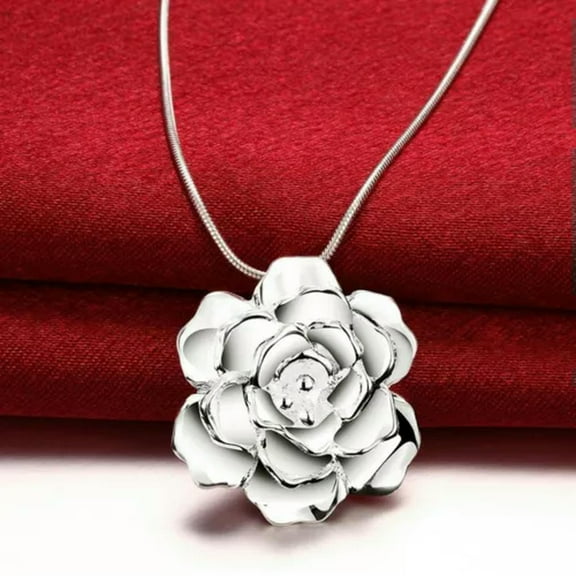 HOOUN Rose Flower Sterling Silver Pendant Necklace Choker Women Girlfriend Gift
