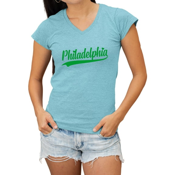 Go All Out City Of Philadelphia Pennsylvania Fashion Script V Neck T-Shirt Women