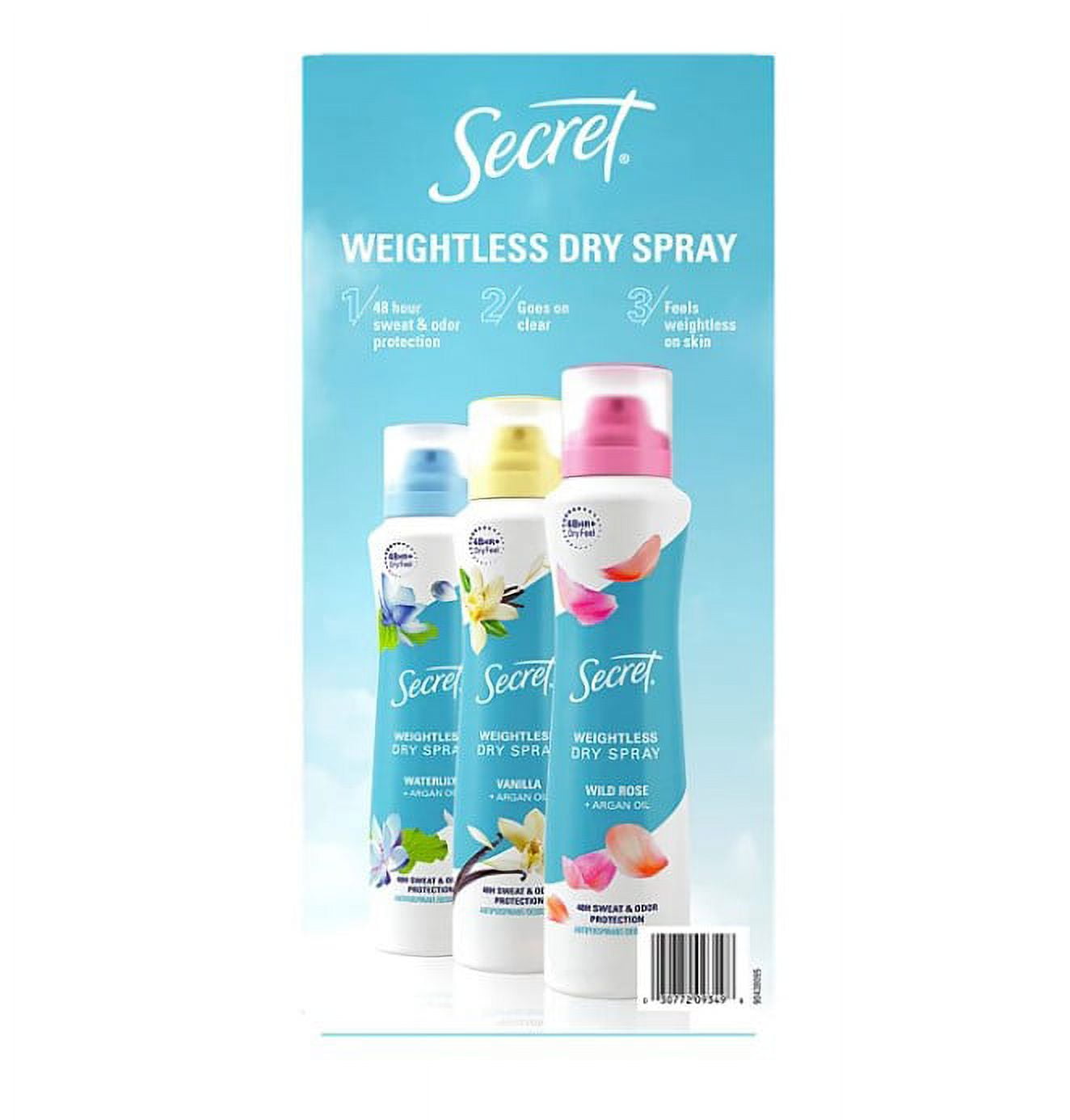 Secret Dry Spray Antiperspirant Deodorant for Women, Vanilla, Wild Rose and Waterlily (4.1 oz., 3 pk.)