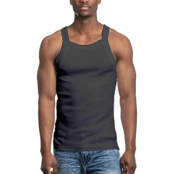 Galaxy by Harvic Men G-unit Solid Colored Medium Weight Tank Top Charcoal