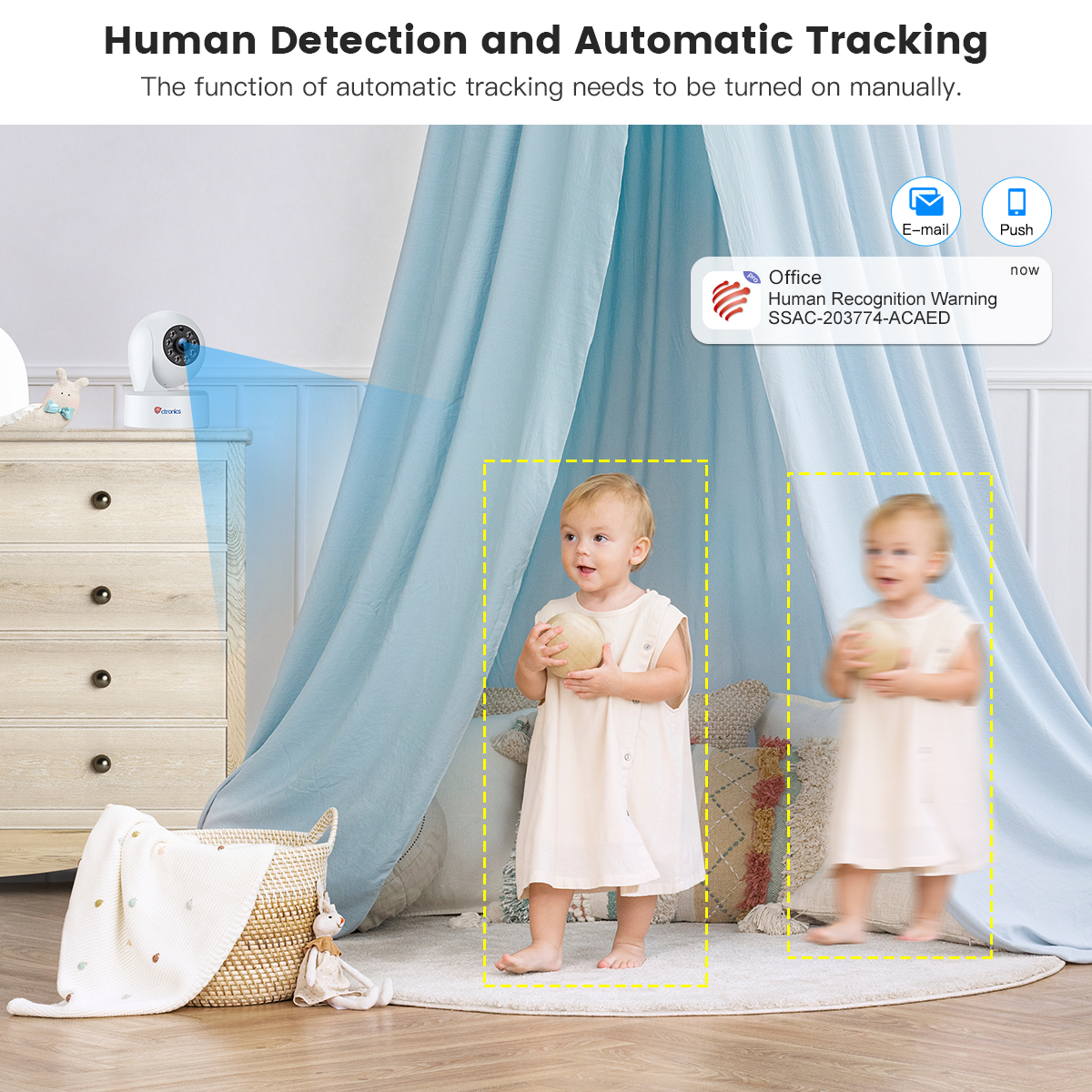 Ctronics 2.5K 4MP Baby Security Camera, 2.4Ghz WiFi Cameras for Kids and Pets Security with Color Night Vision 20M, PTZ 360°, AI Human/Motion Detection,Two-Way Audio
