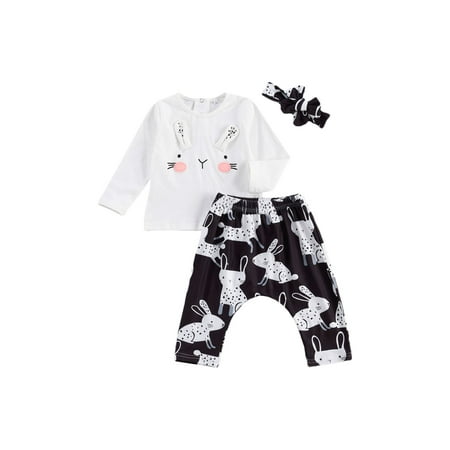 

luethbiezx Cute Baby s Clothing Rabbit Set Round Neck Top + Pants + Headwear 0-3 Months
