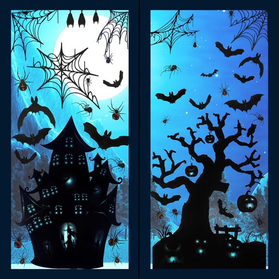 Halloween Decorations 90 PCS Window Clings Decals, Window Glass Decorations, Halloween Glass Decals for Party Decorations, Bat Spider Haunted Hous Spooky Door Stickers, 6 Sheets
