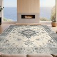 thumbnail image 2 of Design&I 8'x10' Washable Area Rug Extra Large Skid-Resistant Low Profile Beige Grey Boho Vintage Distressed Scroll Border Taupe Textured for Living Room, Family, 2 of 7