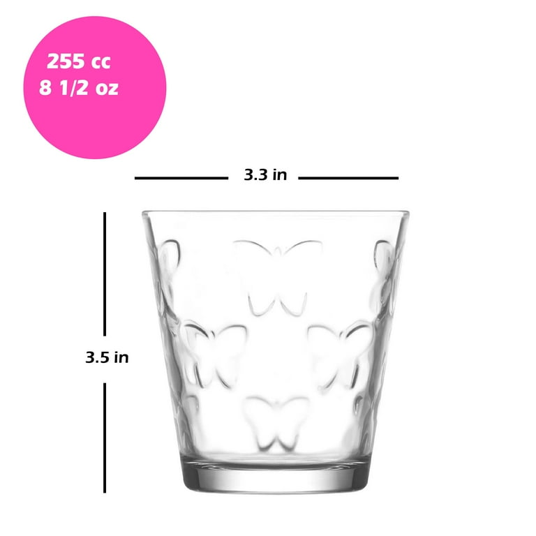 LAV Water Glass Set, Butterfly Design Drinking Glasses, Textured Water  Cups, 6 Pcs, 8.5 Oz (255 cc) - Walmart.com