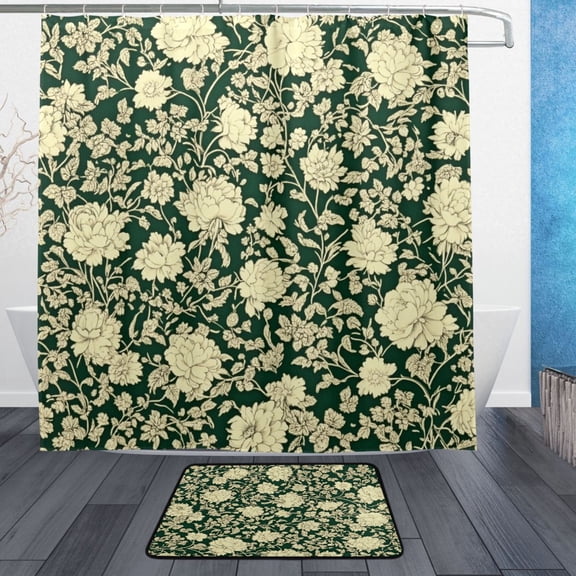 BZSMCE Shower Curtain and Bath Accessory Set,Vintage Floral Elegance Pattern