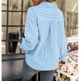 thumbnail image 4 of Blusa a rayas con botones y bolsillo con cuello en V y manga larga para mujer para uso diario Azul M, 4 of 6