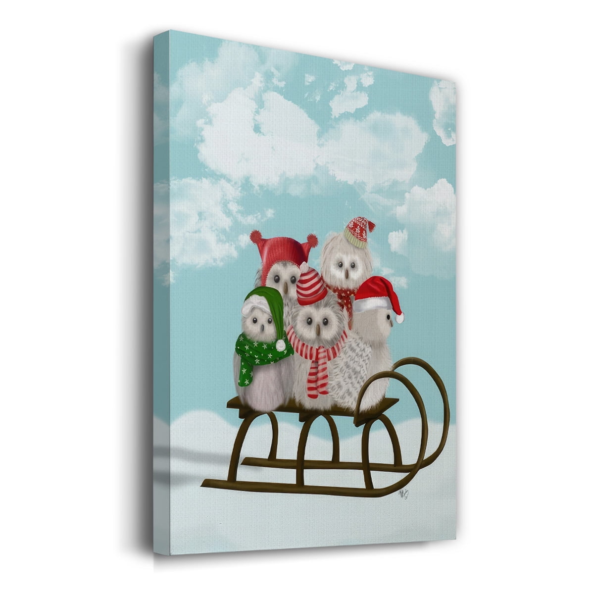 Christmas Christmas Owl Sled- Gallery Wrapped Canvas