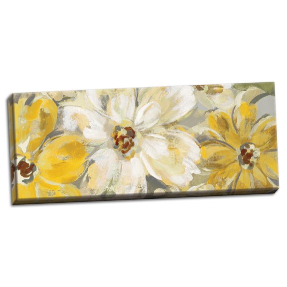 Gango Home Decor Contemporary Scattered Spring Petals Yellow Gray Panel by Silvia Vassileva (Ready to Hang); One 20x8in Hand-Stretched Canvas