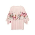 thumbnail image 5 of Women Button Up Blouses for Women Floral Print Shirts 3/4 Sleeve V Neck Pleated Front Blouse Tops Summer Casual T-shirts Pink 4XL, 5 of 6
