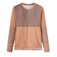 thumbnail image 4 of Lenpel T-Shirts pour Femmes à Manches Longues, Col Ras du Cou, T-Shirt à Blocs de Couleur, Hauts Décontractés Amples, Chemisiers, Tenues d'Automne (Brun, Grand), 4 of 4