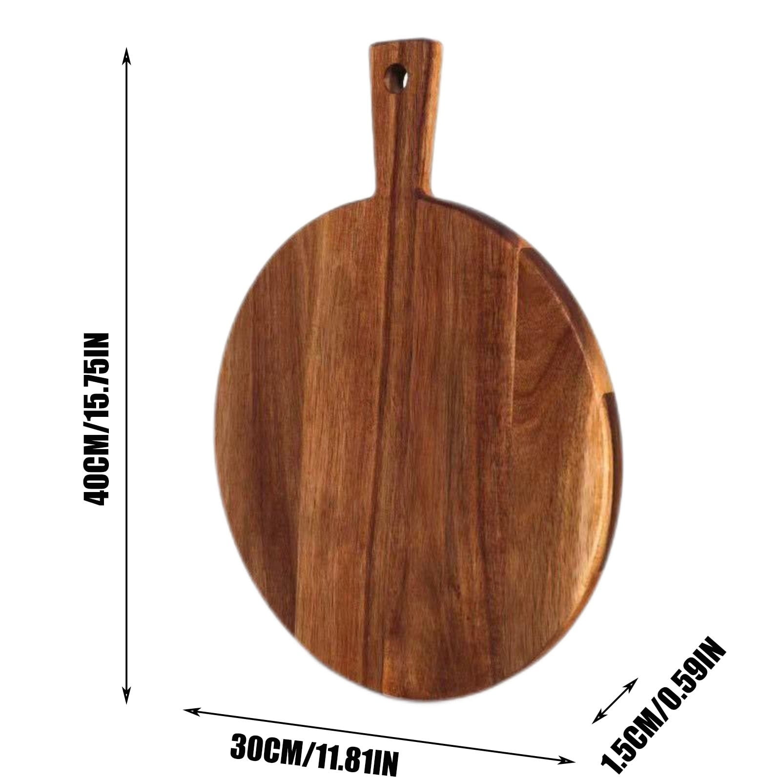 16" Round Wooden Chopping Board Pizza & Meat Cutting Board Cheese & Charcuterie Serving Tray 12" Wide with Hanging Handle Natural Kitchen Decor