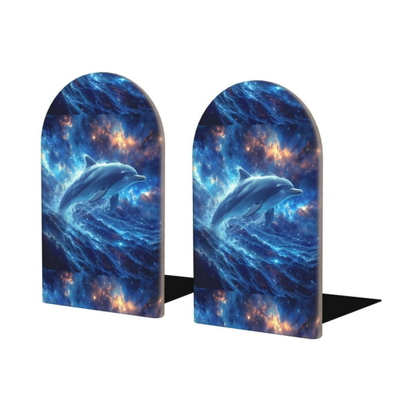 Sikiie Beautiful Ocean Dolphin Bookends 1 Pair, Wood Bookends for Shelves, Book Ends for Shelves, Book Shelf Holder for Home Office