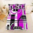 thumbnail image 4 of Castle Fairy Geometric Circular Block King Sheets 4pcs,Abstract Linear Strip Bedding,Black Magenta Gray,1 Flat Sheet, 1 Fitted Sheet and 2 Pillowcases, 4 of 7