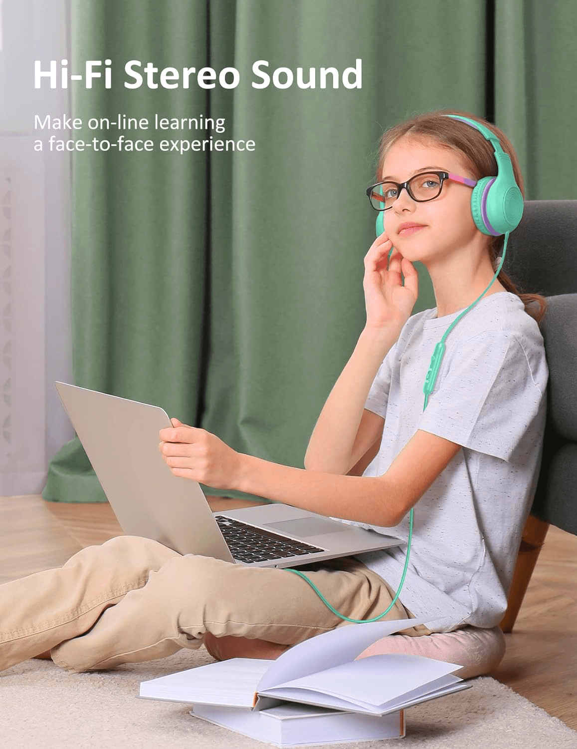 Mpow BH297B Kids Headphones with Microphone, 85/94dB Volume Limit, Green