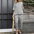 thumbnail image 2 of ASDFVBKG 2 Piece Sets for Women Summer Lounge Sets Cotton Linen Capris Top Wide Leg Crop Pants Travel Beach Vacation Clothes Gray 2XL, 2 of 5