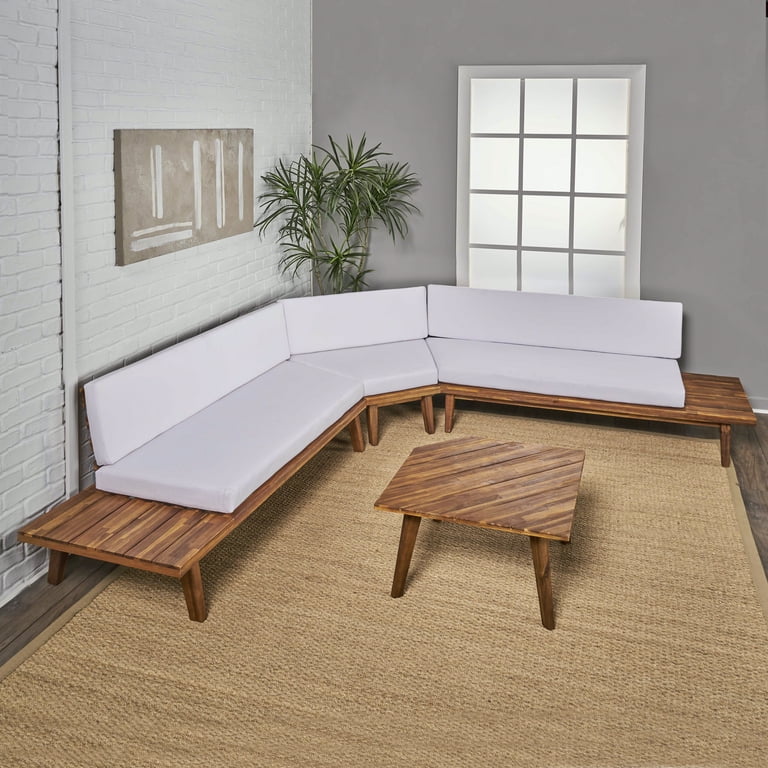 Noble House Burton Indoor Acacia Wood Sectional Sofa Set