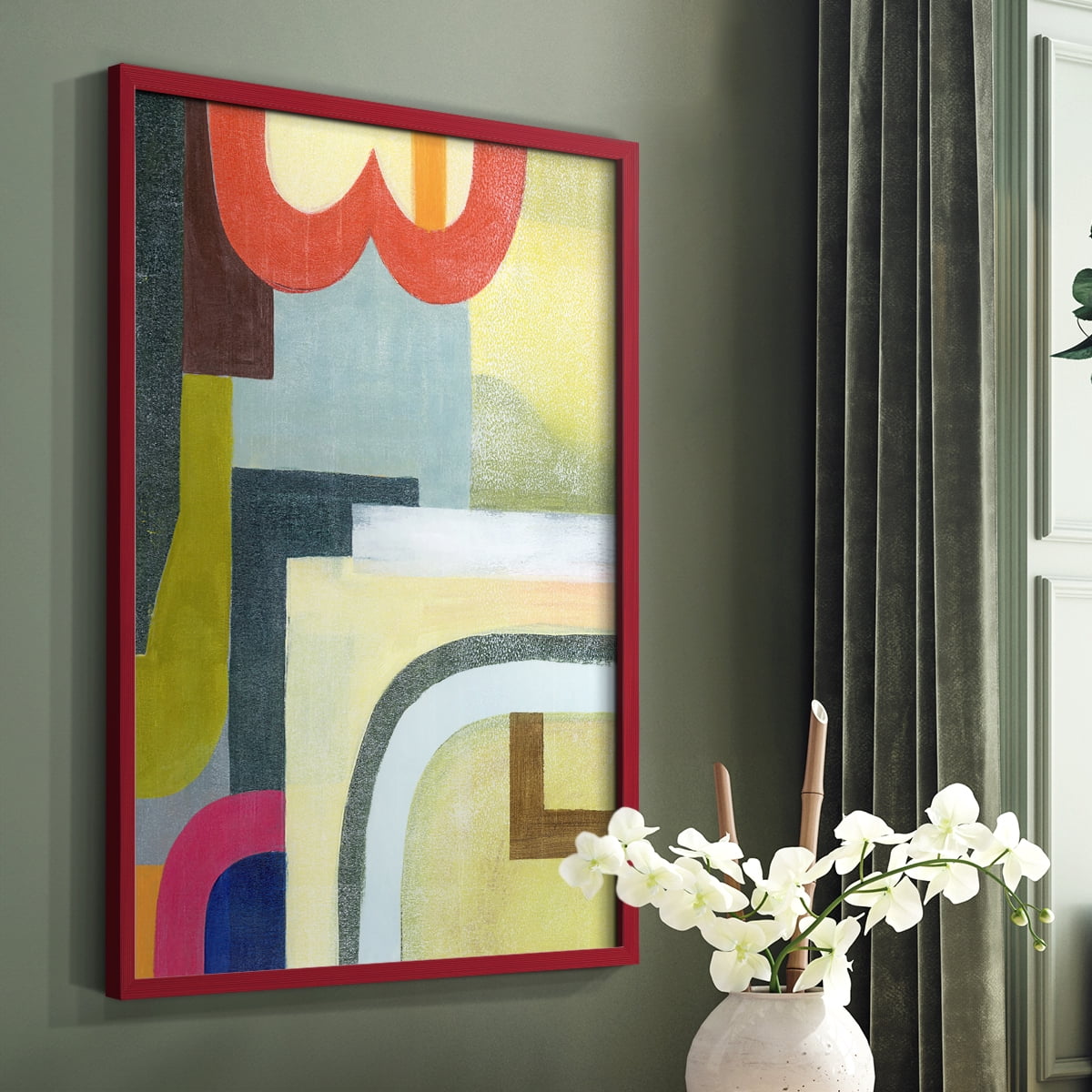 City of Rainbows II Framed Print in Red Solid Wood Framed Print No Nail Hanging