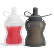 Extra Wide Reusable Baby Food Pouches Silicone - Baby Food Storage Pouch - - BPA Free & Freezable - Refillable Pouches for Toddlers (Grey&White, Pack of 2)