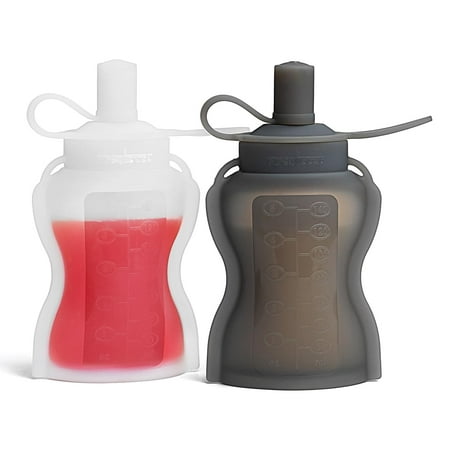 Extra Wide Reusable Baby Food Pouches Silicone - Baby Food Storage Pouch - - BPA Free & Freezable - Refillable Pouches for Toddlers (Grey&White, Pack of 2)