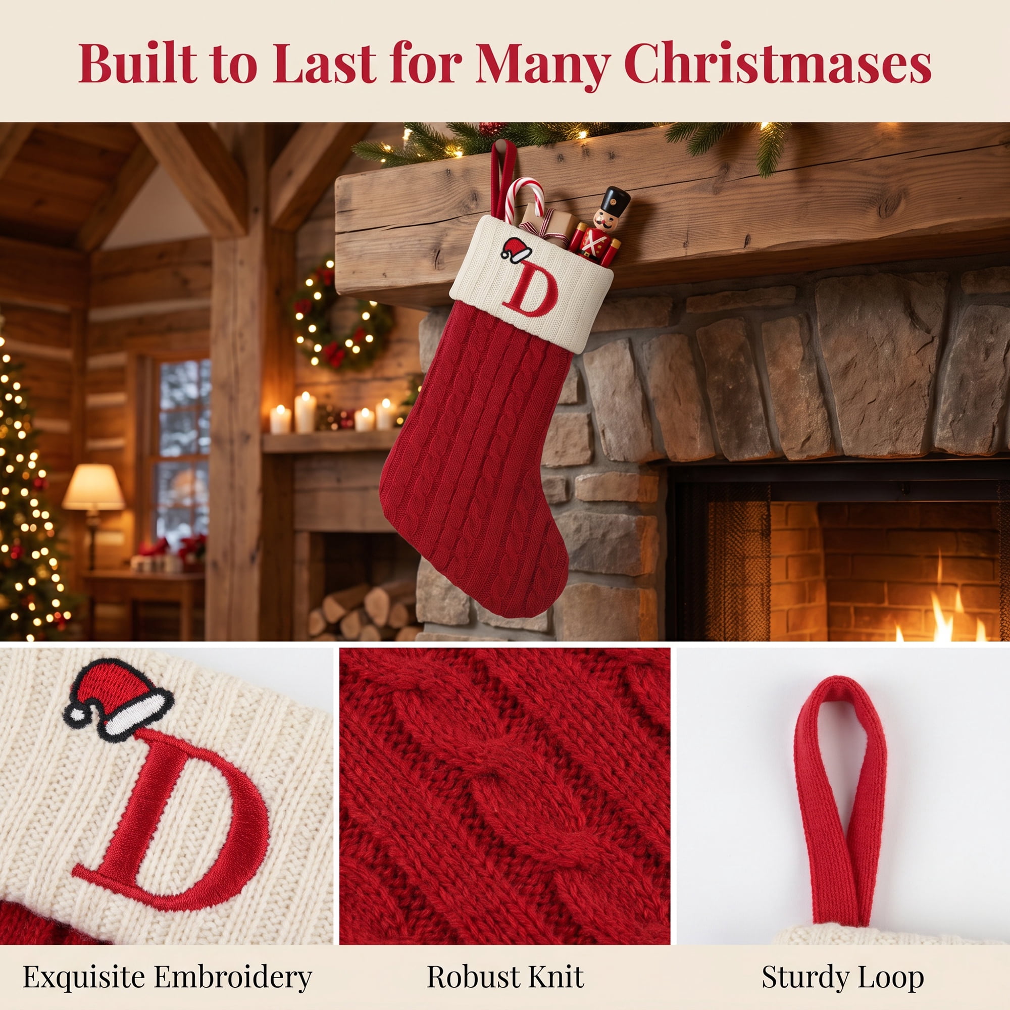 Unique Bargains Cartoon Christmas Luxury Grand Hearth Accent Stocking Letter D 8"