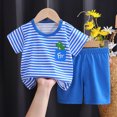 thumbnail image 2 of NIEWTR Boys Kids Children Pajamas Set 2PCs Short Sleeve Tee + Elastic Waist Shorts Soft Toddler Pajamas for Boys 18-24 Months 2T 3T 4T Summer Pjs Loungewear(A-Blue,9-18 Months), 2 of 4