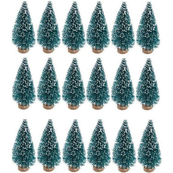 24 Pieces Artificial Mini Christmas Sisal Snow Frost Trees with Wood Base, Bottle Brush Trees Plastic Winter Snow Ornaments Tabletop Trees for Christmas Party Home Decoration