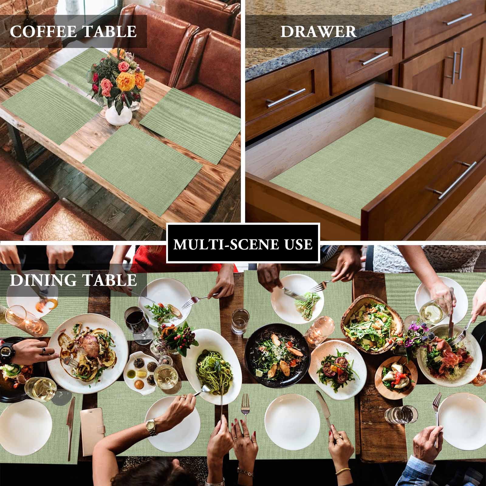 Placemats Set of 4, Sage Green Linen Texture Placemats Set of 4, Farmhouse Solid Color Tablemats Placemat Table Decoration for Kitchen Table Dinner Party Home Decor Indoor Outdoor 13x19 Inch