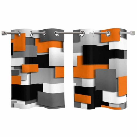 Burnt Orange Black Geometric Kitchen Curtains Window Panels, Modern Abstract Art Block Insulated Window Treatment Curtain, Grommet Curtains for Bedroom/Living Room/Bathroom, 2 Piece 27.5"Wx39"L