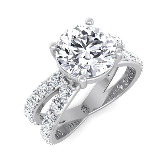 Madagascar - Moissanite Round Cut Lab Diamond Engagement Ring With Double Band