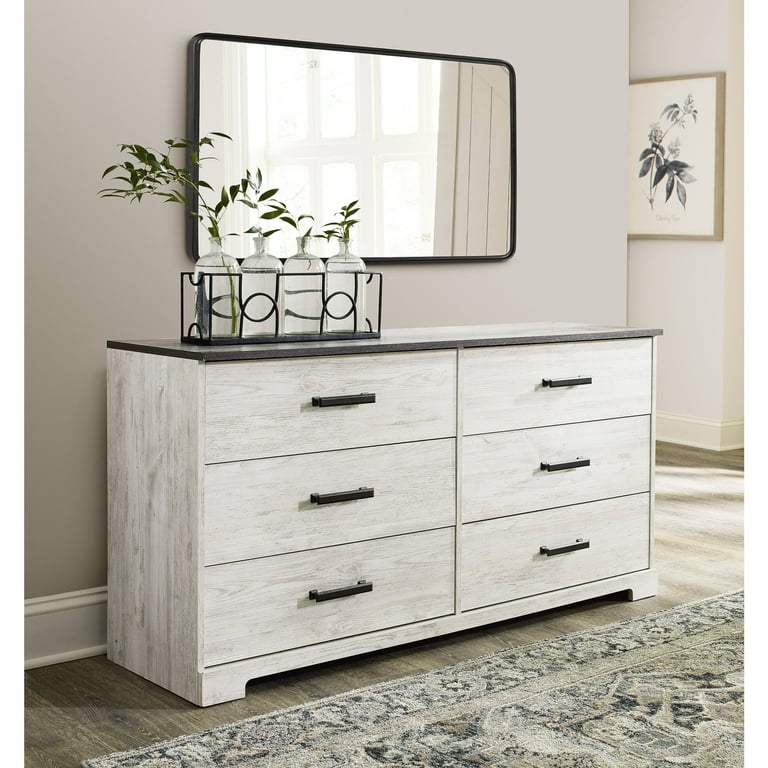 Signature Design by Ashley Shawburn Six Drawer Dresser, Two-Tone Whitewash  and Rustic Gray, Modern Farmhouse - Walmart.com