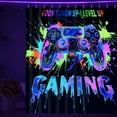 thumbnail image 3 of FRAMICS Blacklight Gaming Shower Curtain Sets with Rugs, 16 Pc Videogames Gamepad Bathroom Sets, Waterproof Fabric Bathroom Curtain Decor with Hooks for Boys Kids, 3 of 9