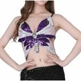 thumbnail image 2 of Tao Tao Womens Glitter Sequin Butterfly Crop Top Low-Cut Tank Top Rave Tube Vest Top for Belly Dance Clothes Outfits Purple Free Size, 2 of 4