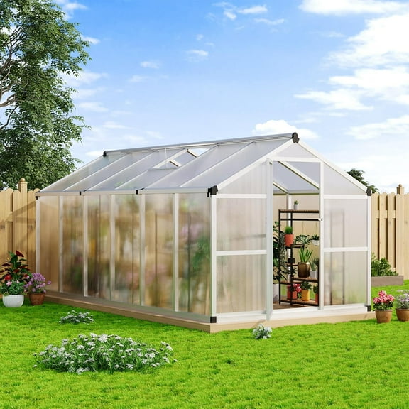 EastVita 8x12 FT Polycarbonate Greenhouse Quick Setup Large Walk-in Aluminum Frame Heavy Duty