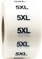 125 Strips on a Roll Clear Clothing Size Strip Labels XXS-5XL 1.25 x 5 Inches 