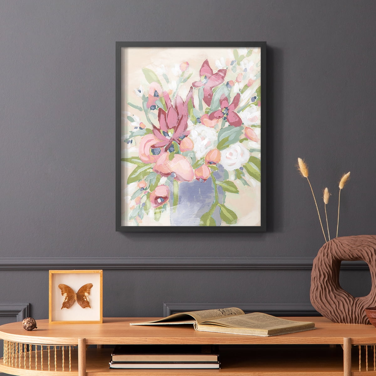 Blush Array I Framed Print in Black Solid Wood Framed Print No Nail Hanging