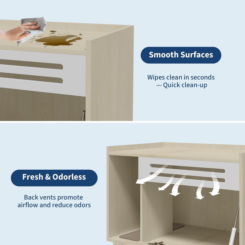 TROPOW Cat Litter Box Furniture with Flip-Down Door, Spacious Hidden Cat Litter Box Enclosure Cabinet, Ventilated Covered Litterbox Furniture for Easy Cleaning & Privacy