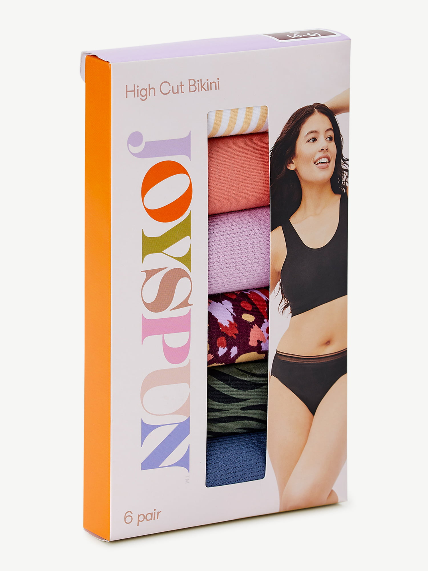 Joyspun Women's Cotton Hi Cut Bikini Panties, 6-Pack, Sizes S to 2XL 