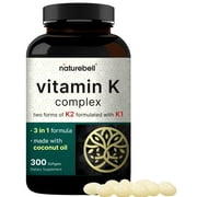 NatureBell Vitamin K Complex, K1 + K2 (MK-7 & MK-4) 2,600mcg Per Serving, 300 Coconut Oil Softgels | Max Absorption  Full Spectrum K Vitamins Supplement | Heart & Bone Support | Non-GMO