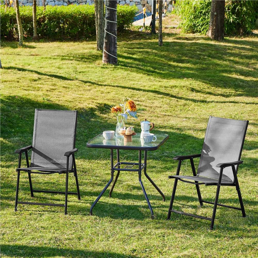 Alden Design Set of 2 Outdoor Texteline Folding Dining Chairs with Backrest, Gray