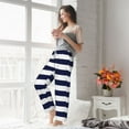 thumbnail image 4 of Uemuo Navy Blue And White Stripes Pattern Women's Wide Leg Palazzo Lounge Pants with Pockets Light Weight Loose Comfy Casual Pajama Pants-Medium, 4 of 9