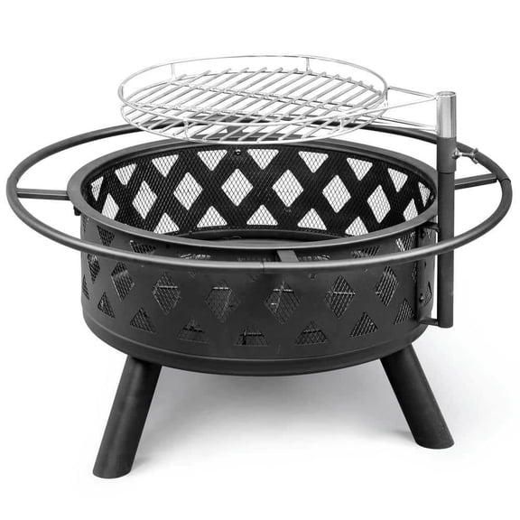 Spaco 30 Inch Metal Fire Pit, Outdoor Wood Burning Firepit with Cooking Grates, Fire Pit for Outdoor, Black