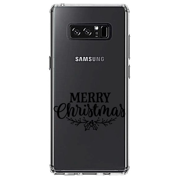 DistinctInk Clear Shockproof Hybrid Case for Samsung Galaxy Note 8 - TPU Bumper Acrylic Back Tempered Glass Screen Protector - Merry Christmas Mistletoe - Black