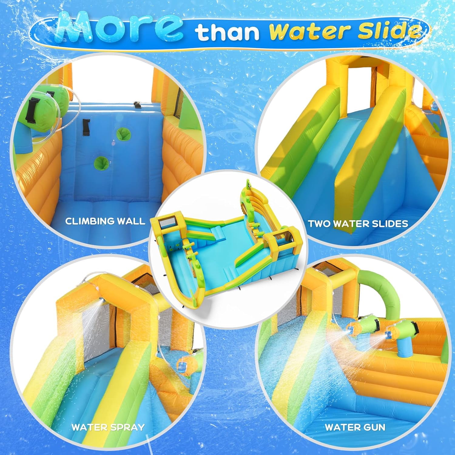 JOYMOR Inflatable Bounce House with 2 Pirate-Boat Water Slide Bounce House，4 Water Cannons, Air Blower, Up to 6 Kids