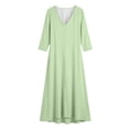 thumbnail image 7 of Women's Summer V Neck Dress Pretty Garden Dresses Women's V-Neck Solid-Color Casual Long-Sleeved Short Dress Mint Green M, 7 of 7