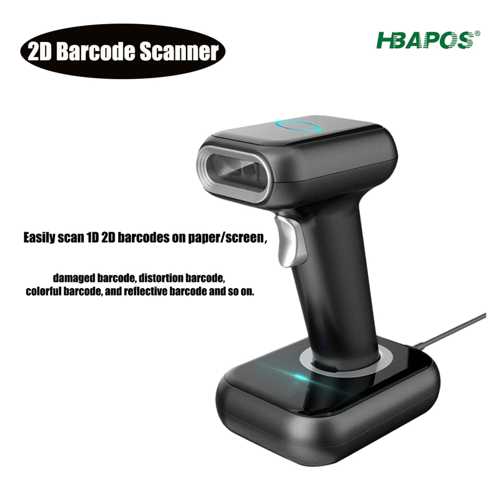 2D 1D Barcode Scanner High-performance Scanner QR Code Reader USB Wireless High Speed Durable Full Exposure With Base For Store ,Easy to Operate