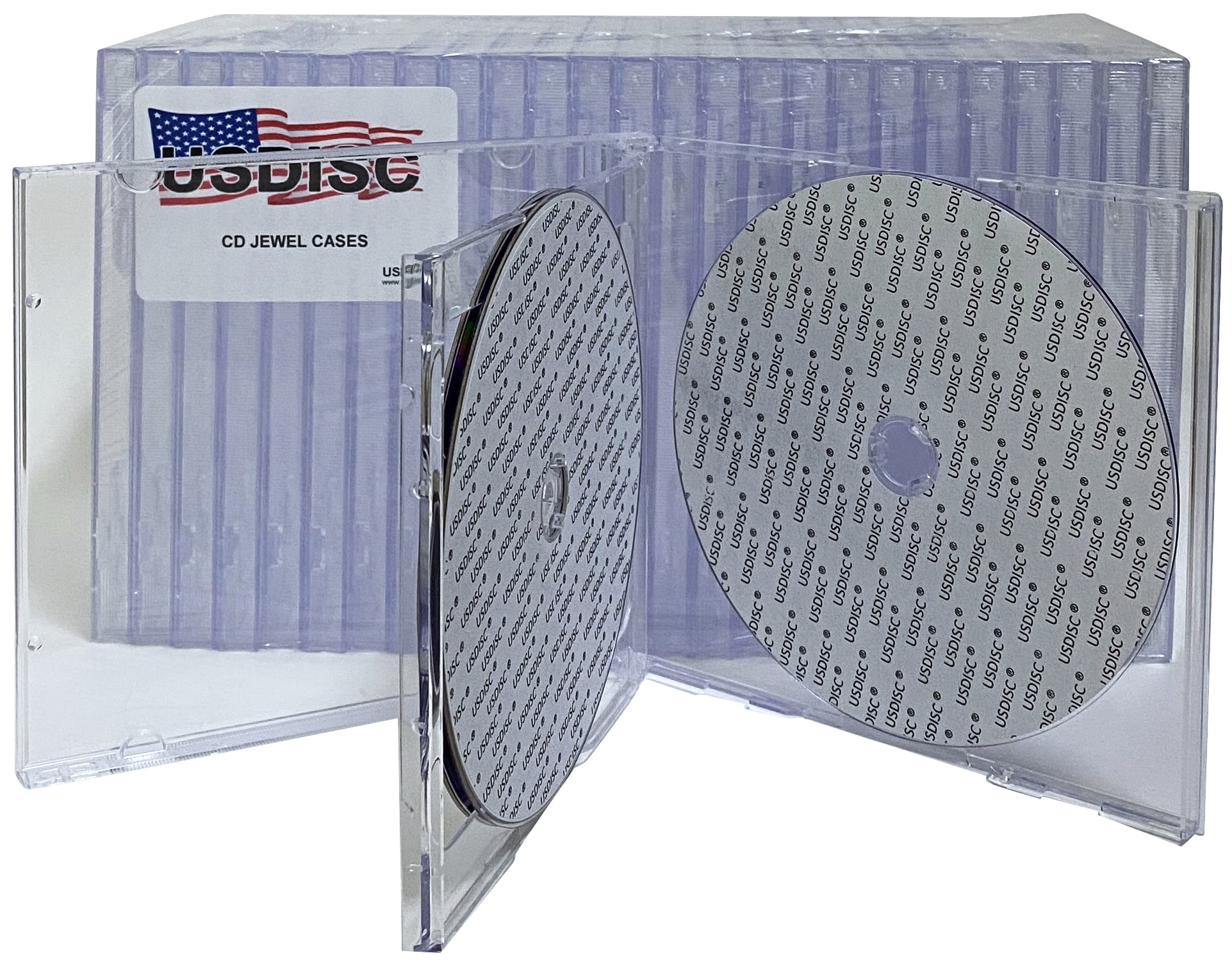 USDISC CD Jewel Cases Standard 10.4mm, Triple 3 Disc, Clear, Pack Of 50